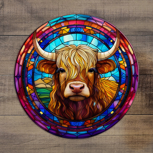 BooBoo Highland Cow Circular Glass Suncatcher Worktop Saver